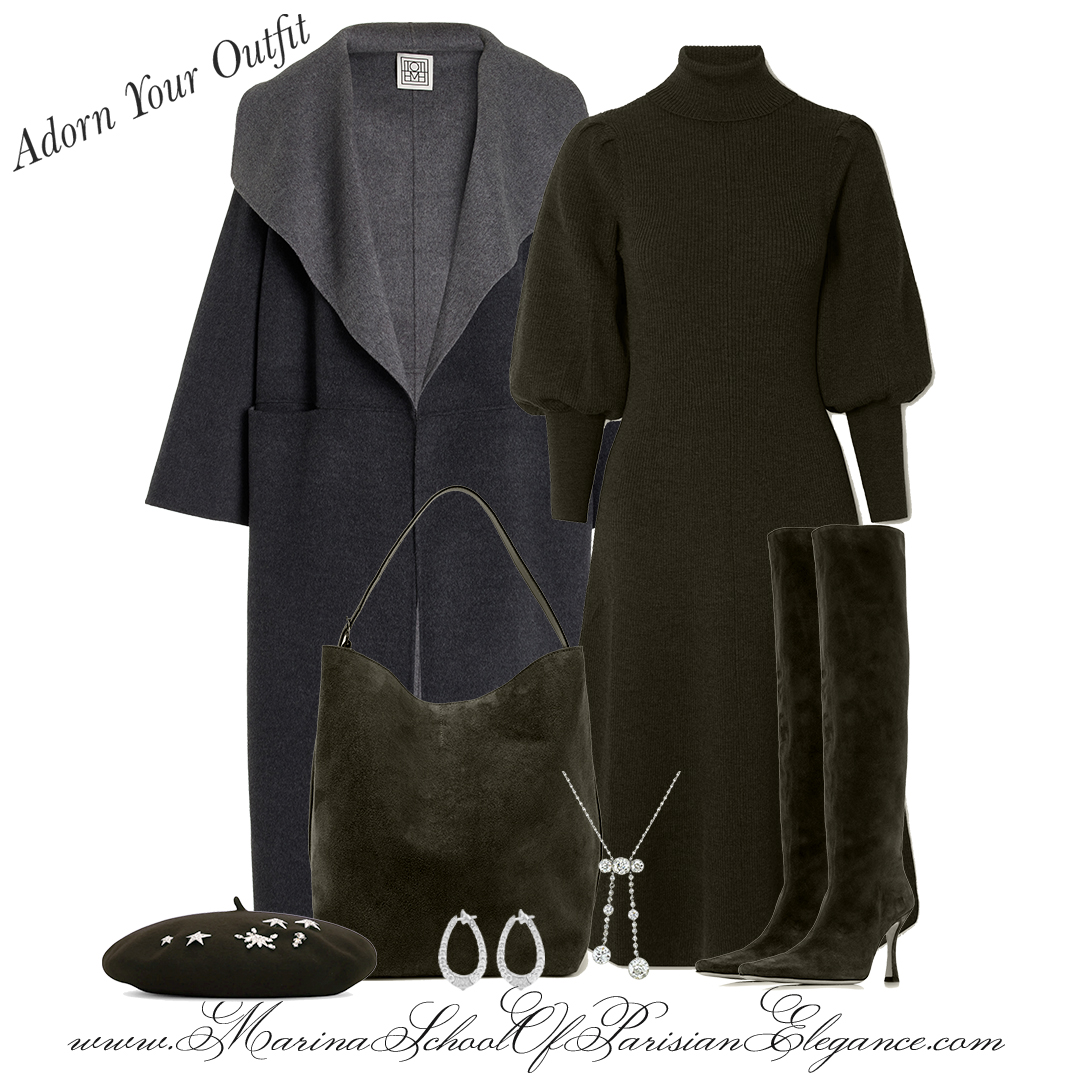 
Parisian Style: The Art of Nonchalant Chic
Black sweater dress, and grey coat with boots
