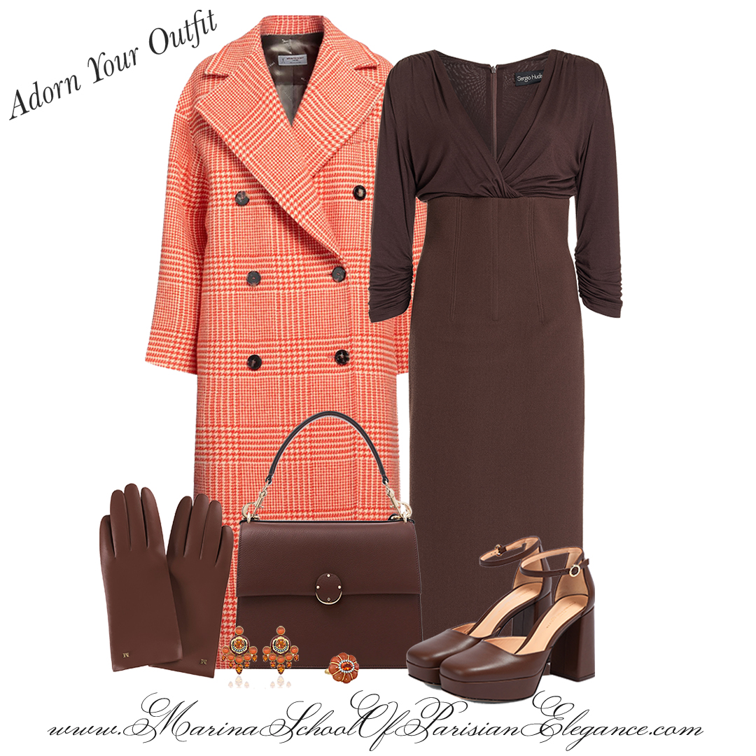 When to Replace, or Update Your Wardrobe: Brown dress with persimmon coat