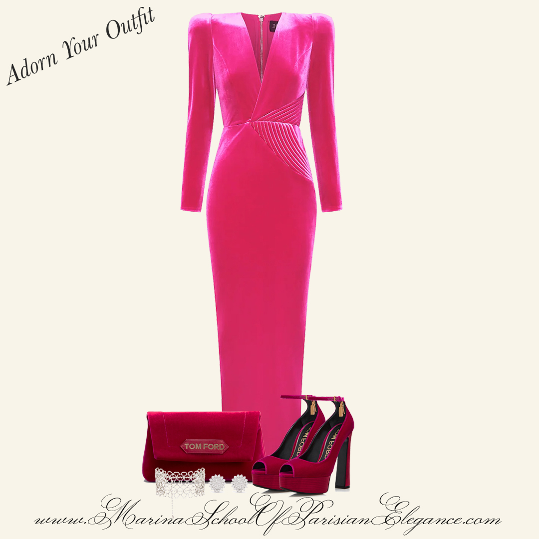 Outfits for New Year's Eve: Deep V-neck Evening Dress in pink