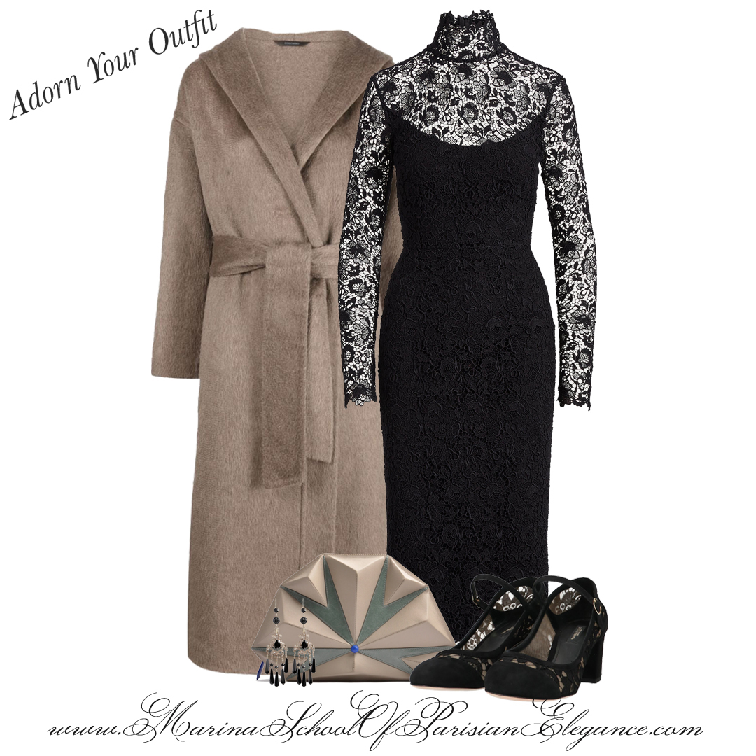I’d love to be your personal stylist! Let’s work together on your next holiday event. Lace Long-Sleeve Dress in black