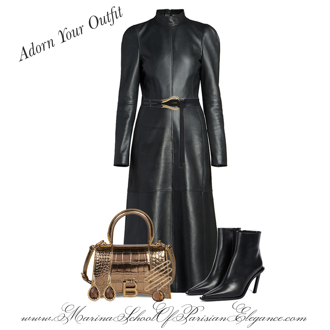 Leather, the edgy textile: Leather dress outfit