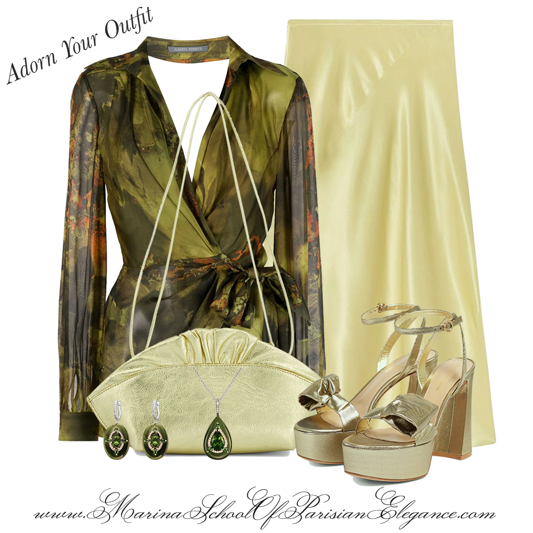 Spring / Summer 2023 Parisian Style Fashion Forecast : Liquid Gold outfit with sandals