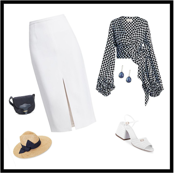 Put Together Outfits You Already Have - White Pencil Skirt with Polka Dot Blouse