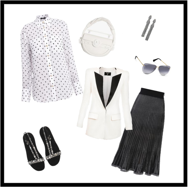 Spring_Summer Parisian Style Fashion Forecast for 2020: Transparent polka dot shirt with skirt and jacket style guide by the personal stylist expert in Parisian style