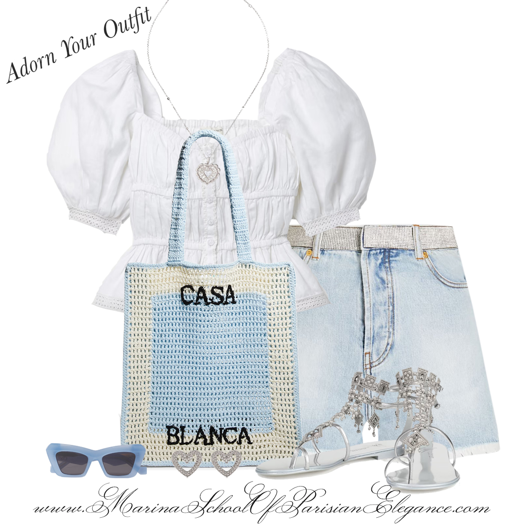
What to wear in Hawaii during Spring/Summer: Denim short with peasant blouse and sandals
